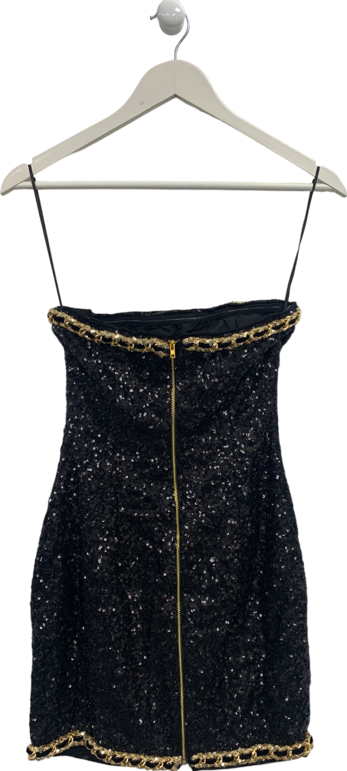Miss Rosier Eulalia Black Embellished Mini Dress UK S
