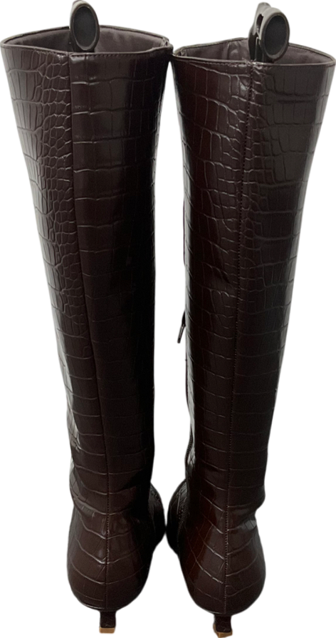 sainsburys TU Patent Brown Croc Design Long Length Kitten Heel Boots UK 6 EU 40 👞