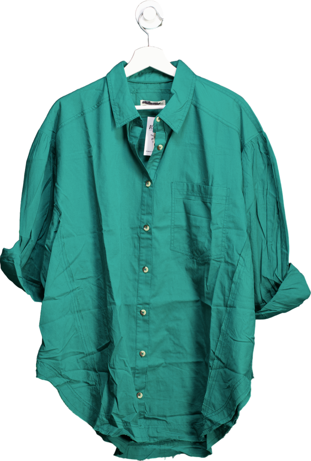 Free People Green Cotton Happy Hour Oversized Shirt UK S