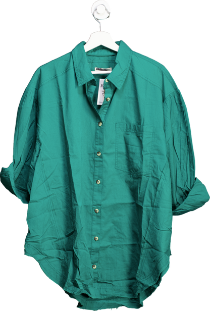 Free People Green Cotton Happy Hour Oversized Shirt UK S