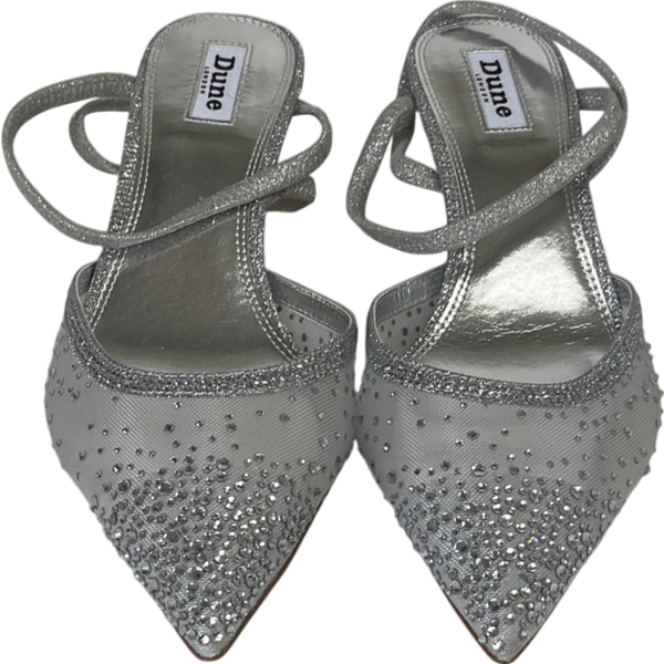 Dune Metallic Competitive - Silver Hotfix Kitten Heel Slingbacks UK 7 EU 40 👠