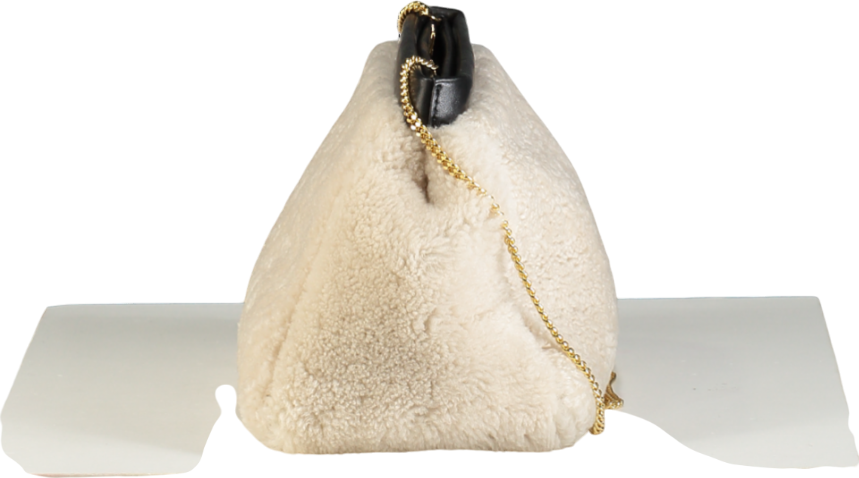 DeMellier London Demellier Cream N102 Cannes Shearling Clutch Bag With Chain Strap