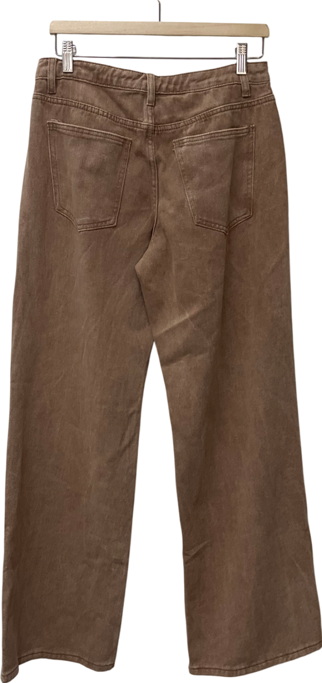 PrettyLittleThing Beige Tall Brown Washed Mid Rise Straight Leg Jeans UK 10