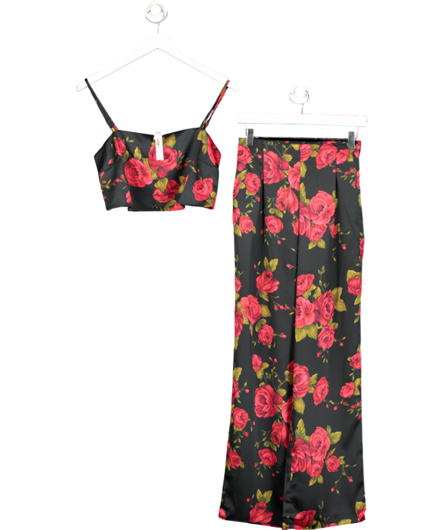 Victoria's Secret Black Glamorous Rose Satin Cropped Pyjama Set UK XS