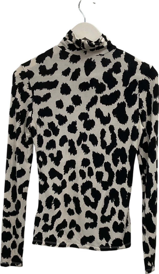 H&M Cream Animal Print Polo Neck Top UK S