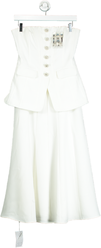 Self-Portrait White Bandeau Crepe Midi Dress UK 8