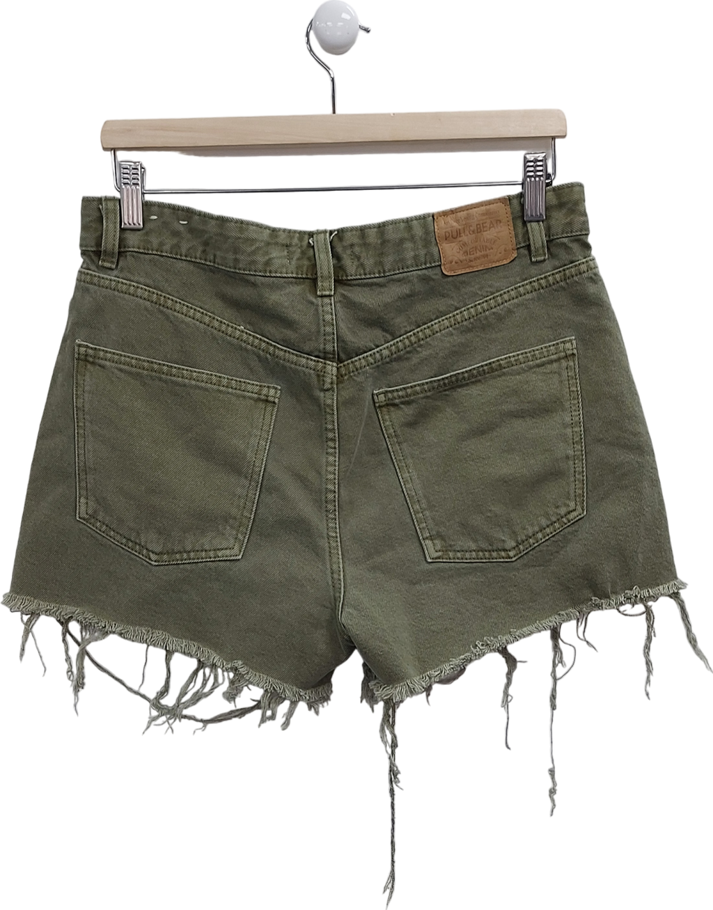 Pull&Bear Green Distressed Hem Denim Shorts UK 10