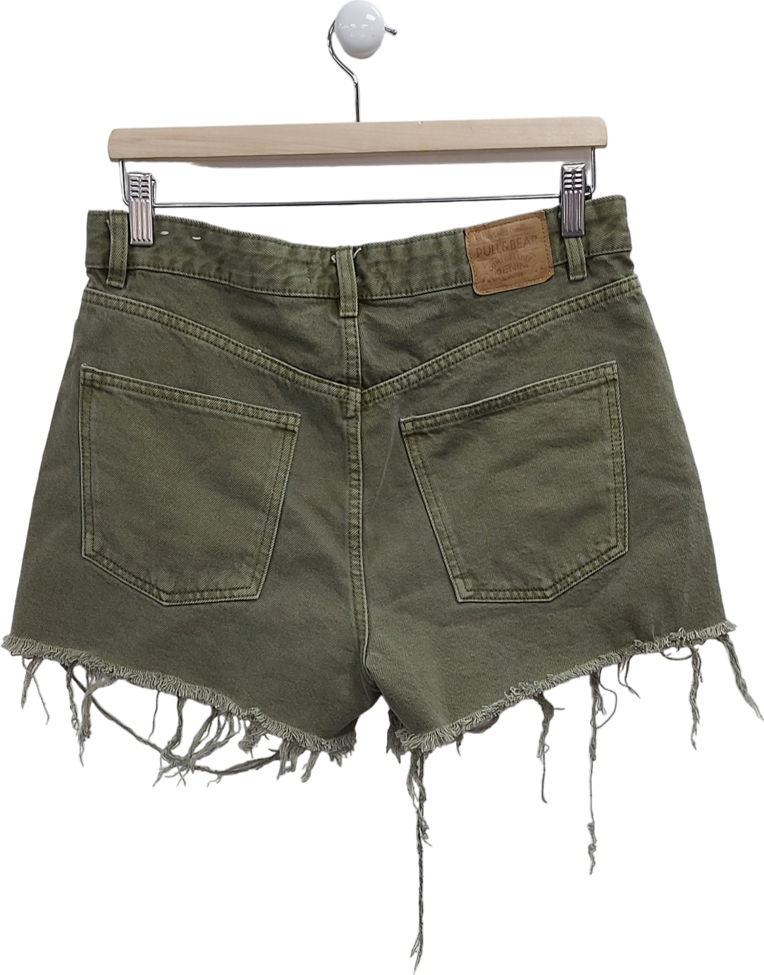 Pull&Bear Green Distressed Hem Denim Shorts UK 10