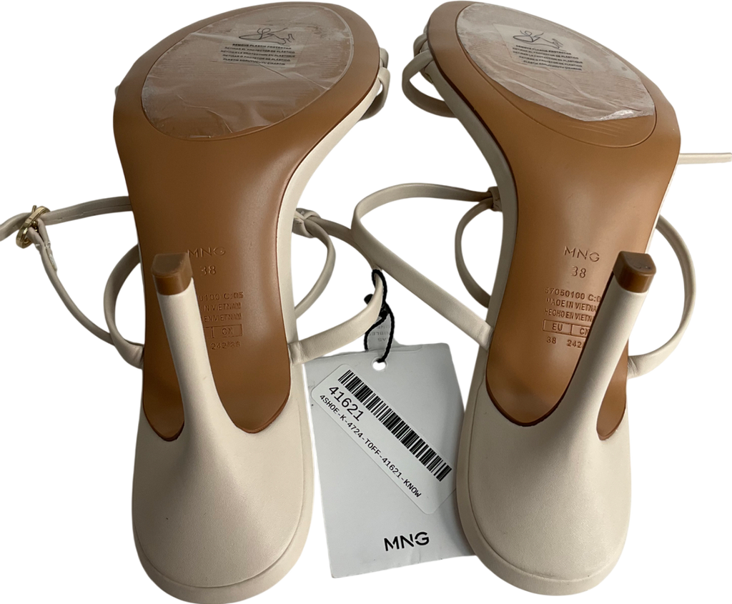 MANGO Cream Kitten Heel Sandals With Straps UK 5 EU 38 👠