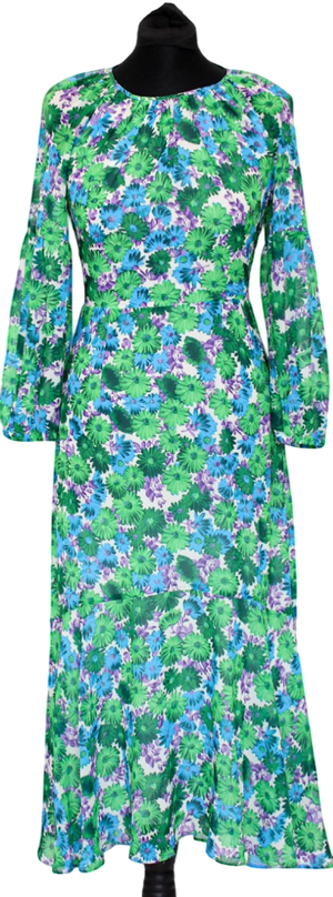 WHISTLES Blue / Green Alva Zinnia Floral Dress UK 6