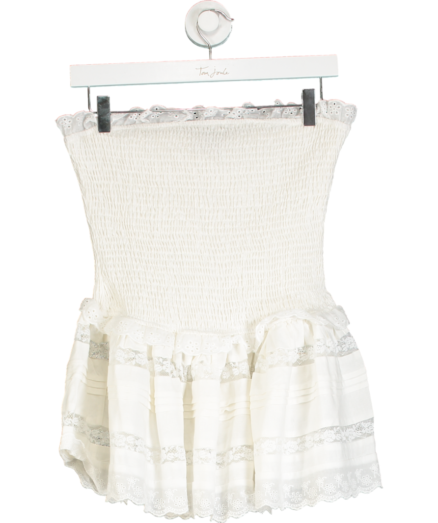 Peppermayo White Shirred Broderie Mini Dress UK S