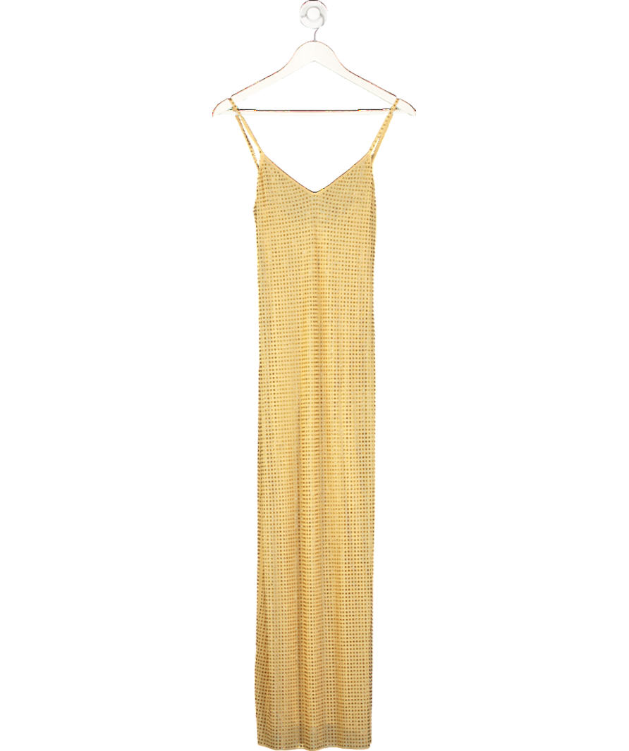Self-Portrait Yellow Crystal Embellished Mesh Maxi Dress UK 8