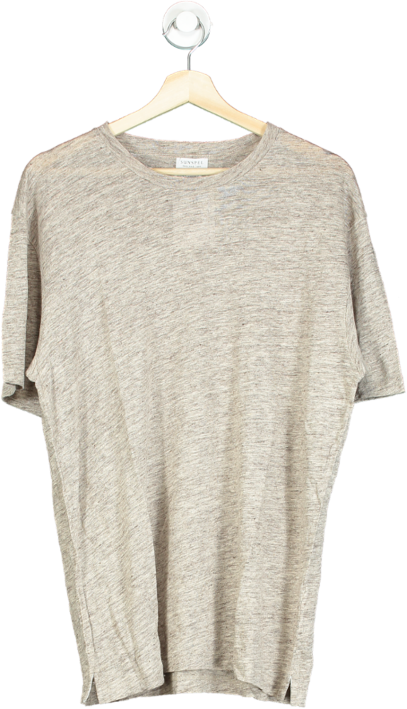 Sunspel Beige Linen T-Shirt UK M