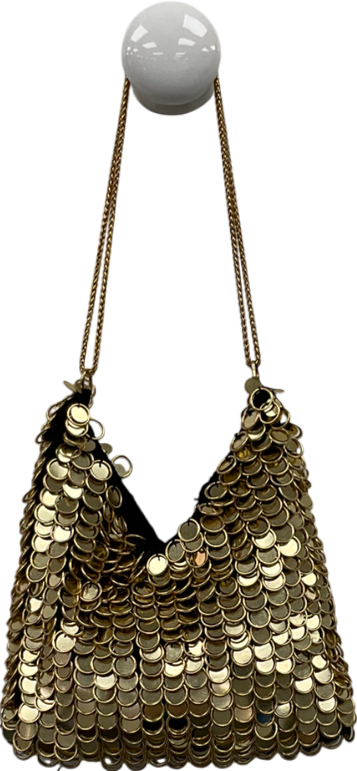 ZARA Metallic Golden Beaded Shoulder Bag