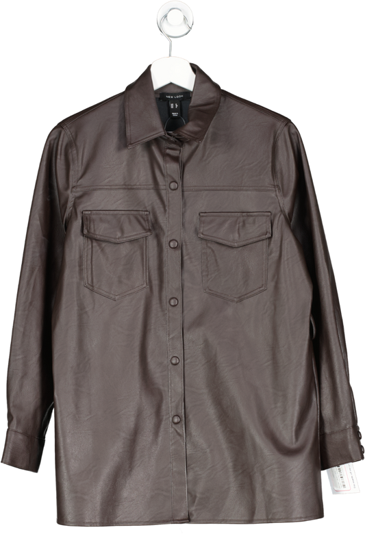 New Look Brown Leather Look Shirt UK 8