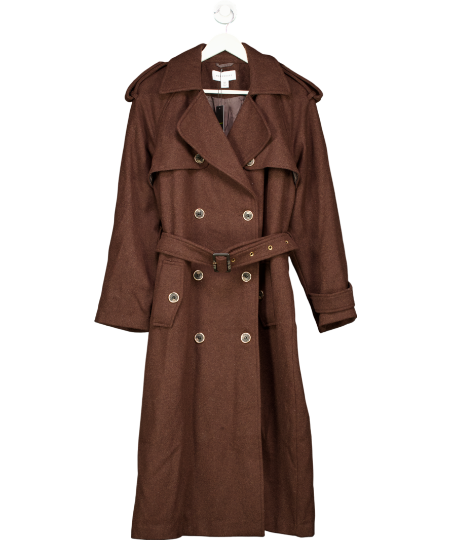 Warehouse Brown Wool Mix Belted Trench Coat UK 16