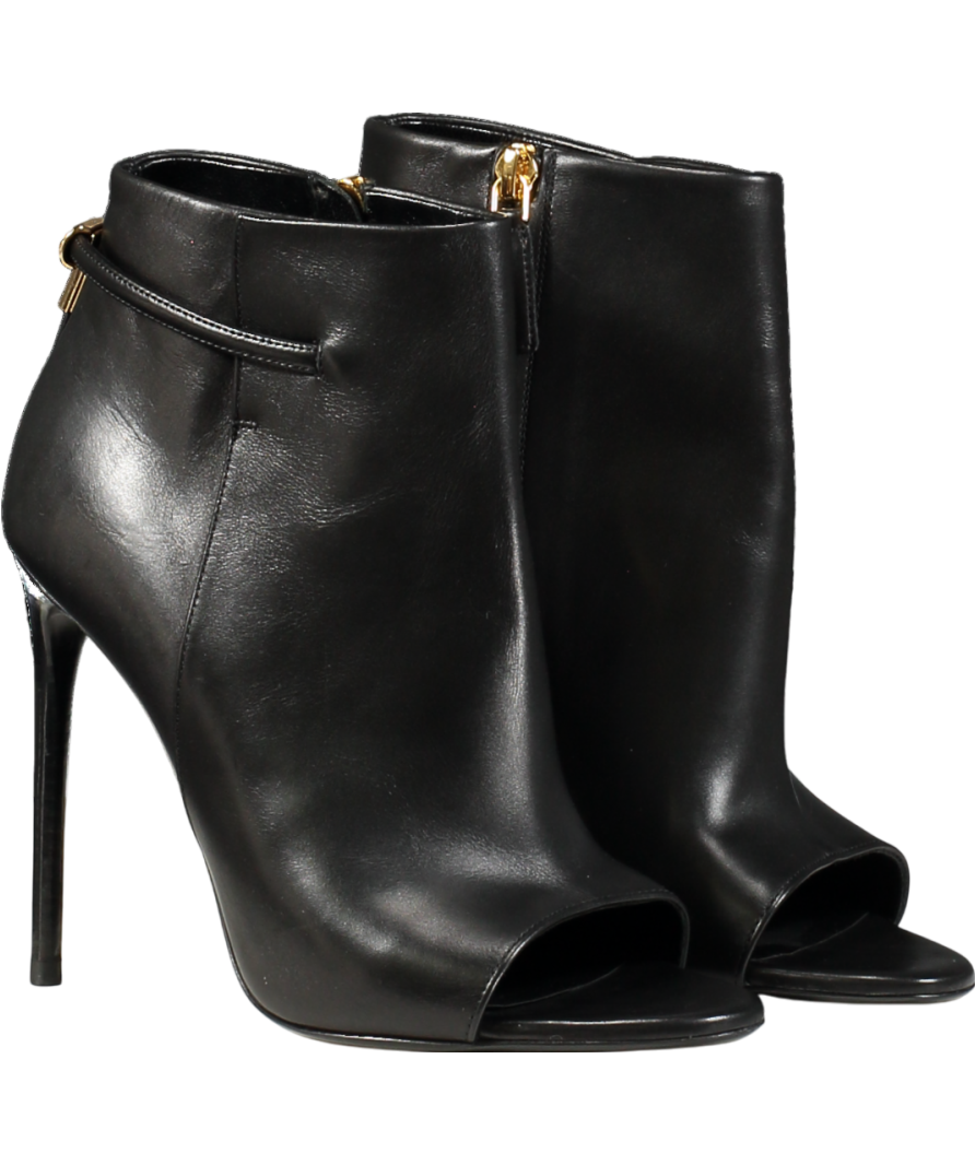 Tom Ford Black Leather Zip Up Open-toe Ankle Boots UK 4 EU 37 👠