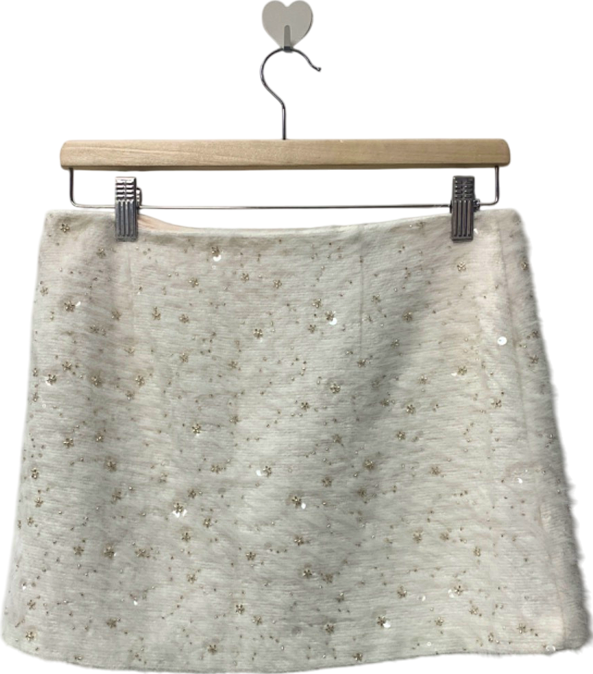 Zara White Sequin Embellished Mini Skirt UK S