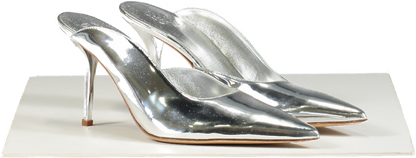 Gia Borghini Silver 85mm Abella mirror faux leather mules UK 6