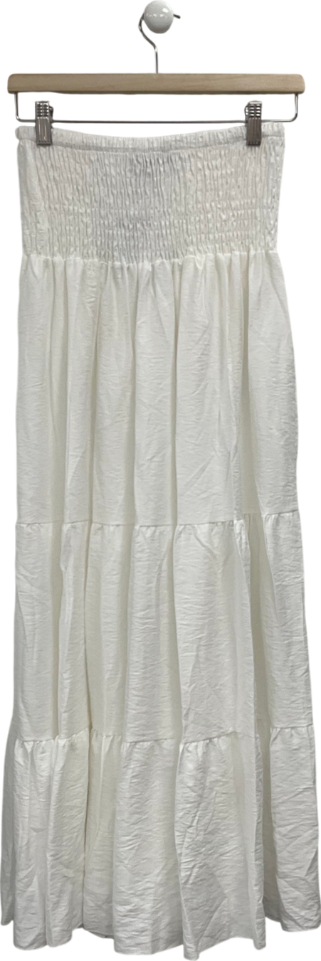 Ego High Waist Side Split Tiered Maxi Skirt In White UK L