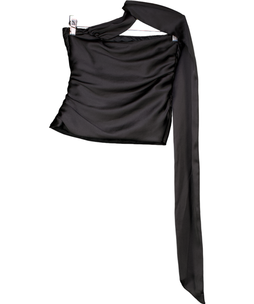 ZARA Black Ruched Satin Bandeau Top UK XS