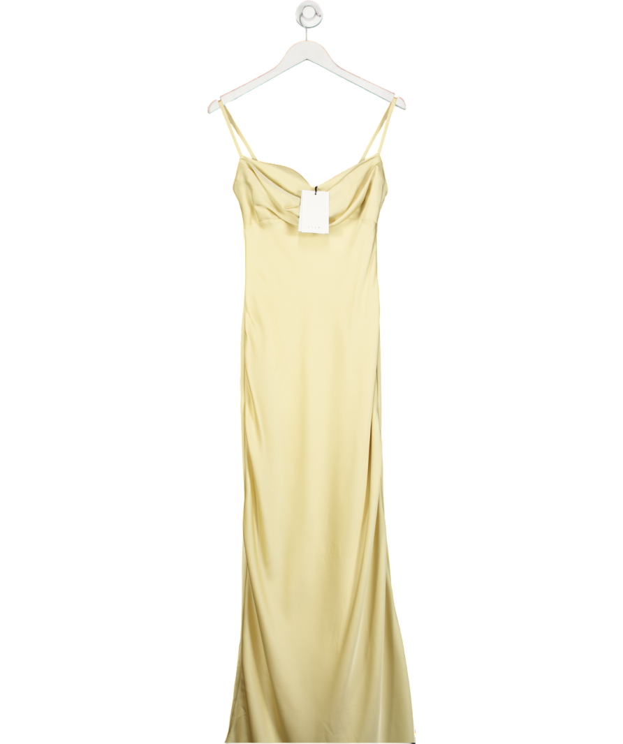 Club L Yellow Eimear Satin Draped Sweetheart Maxi Dress UK 8