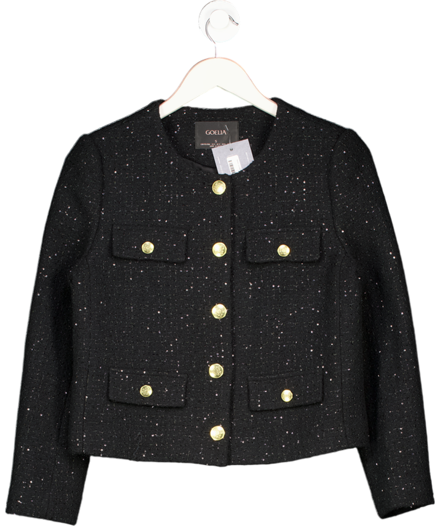 GOELIA Elegant Black Tweed Cropped Women Jacket UK S