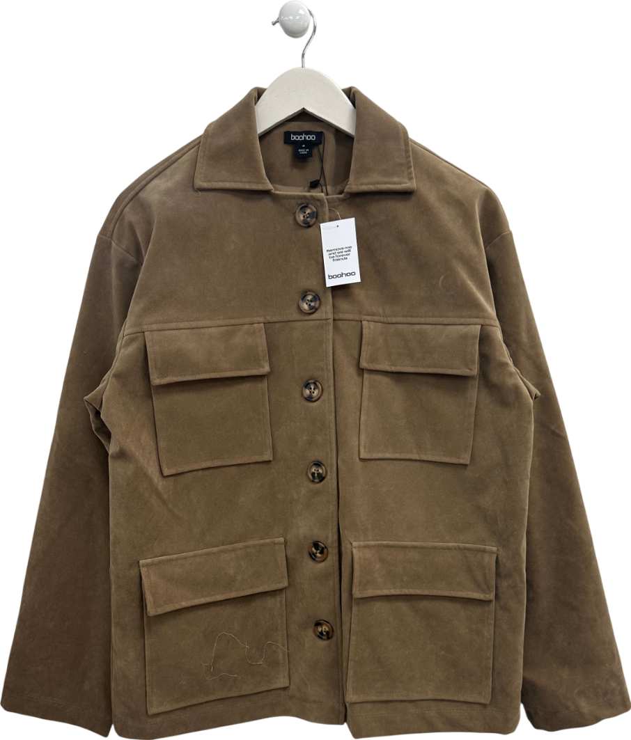 boohoo Beige Oversized Faux Suede Jacket UK M