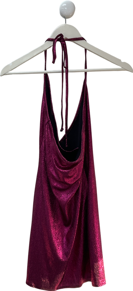 AsYou Pink Disco Wrap Halter Mini Dress UK 10