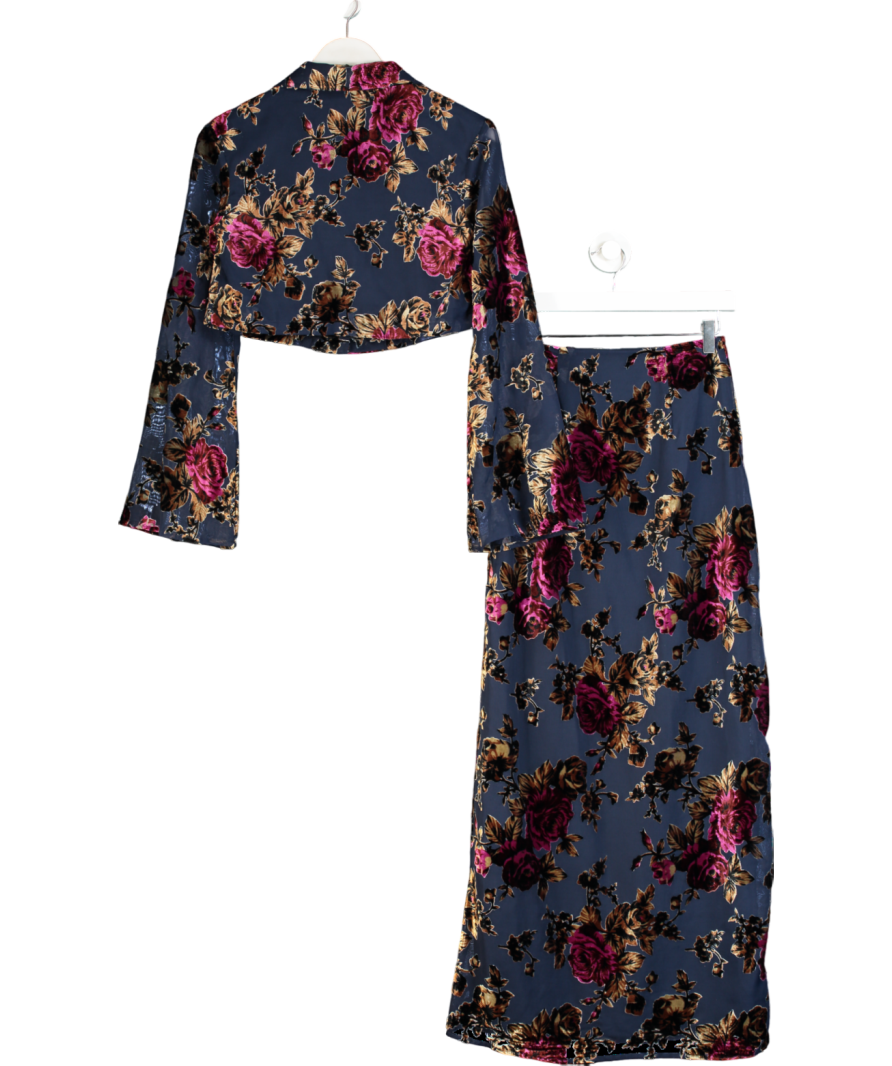 Nasty Gal Blue 2-piece Floral Devore Cropped Shirt And Skirt UK 6