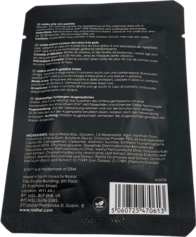Rodial Snake Jelly Eye Patches, 1 X Sachet Of 2 Patches 3g