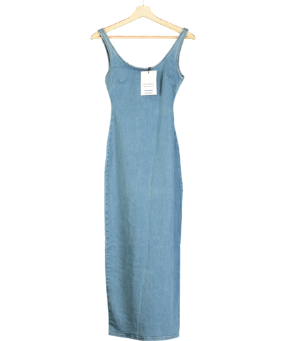 Pull&Bear Stretch Denim Maxi Dress With Split Detail In Medium Blue UK S