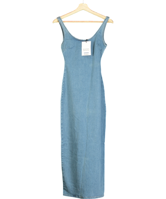 Pull&Bear Stretch Denim Maxi Dress With Split Detail In Medium Blue UK S