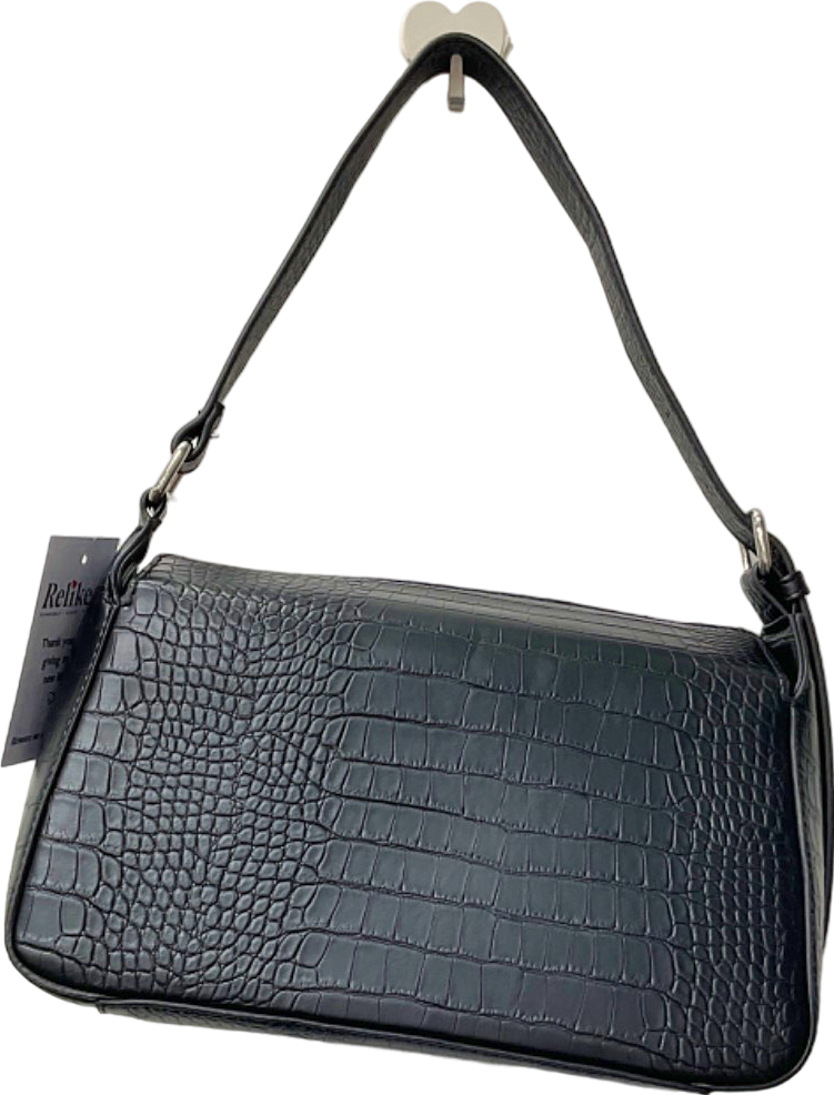 Next Black Croc Embossed Shoulder Bag One Size