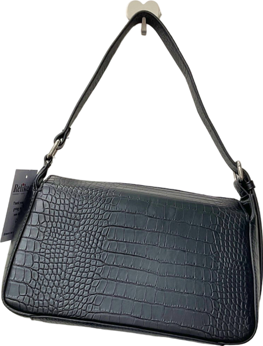 Next Black Croc Embossed Shoulder Bag One Size