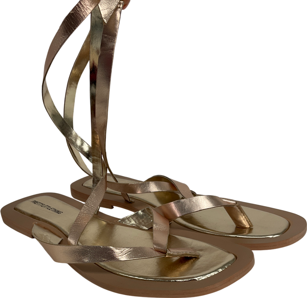 PrettyLittleThing Metallic Flat Strappy Sandal UK 6 EU 39 👠