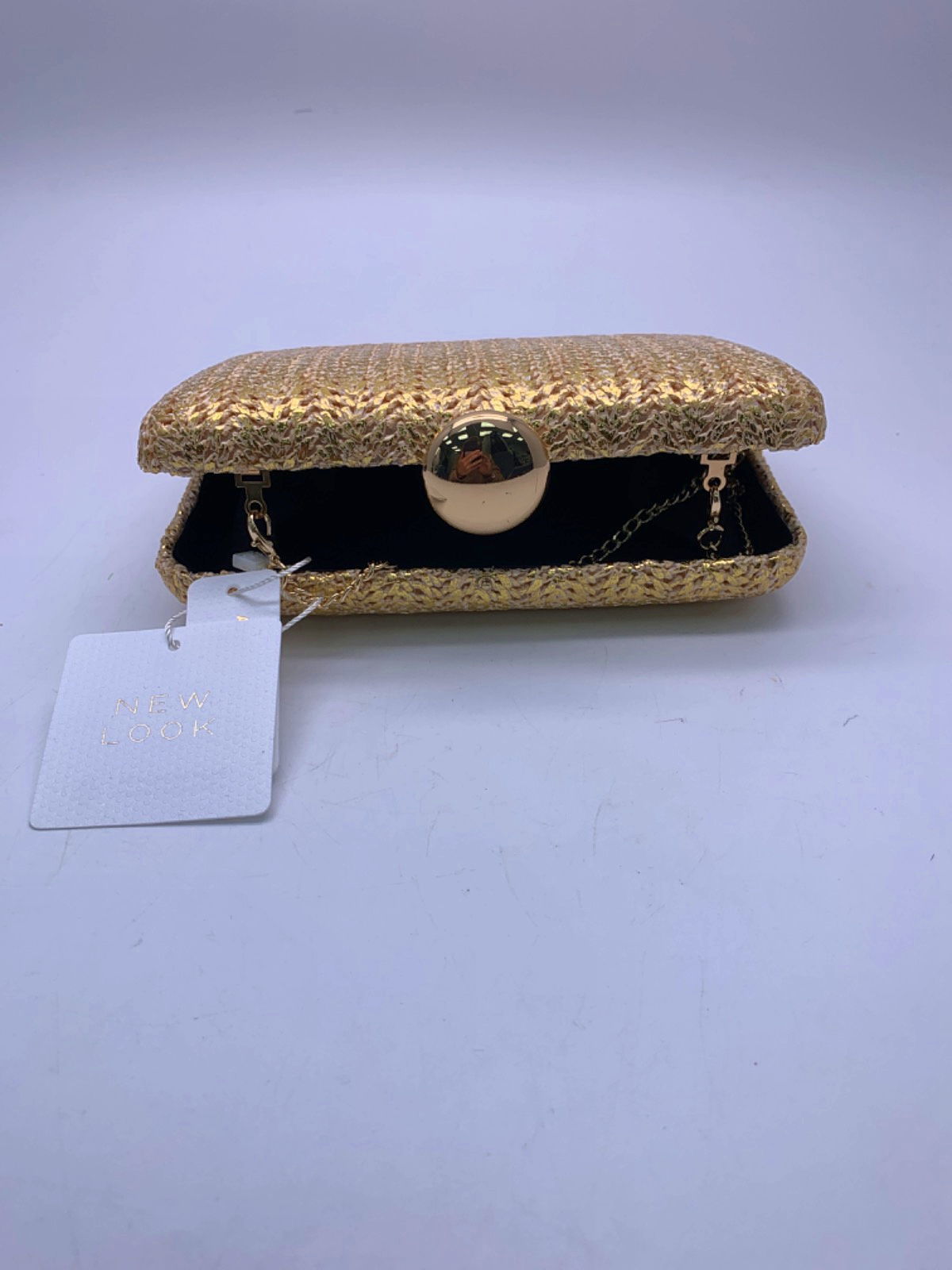 New Look Gold Metallic Raffia Box Bag One Size