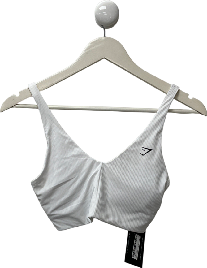 gymshark White Ribbed Sports Bra UK S