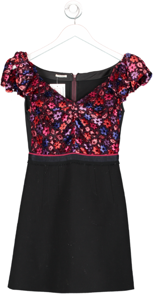 Miu Miu Black Floral Flocked Mini Dress UK 6