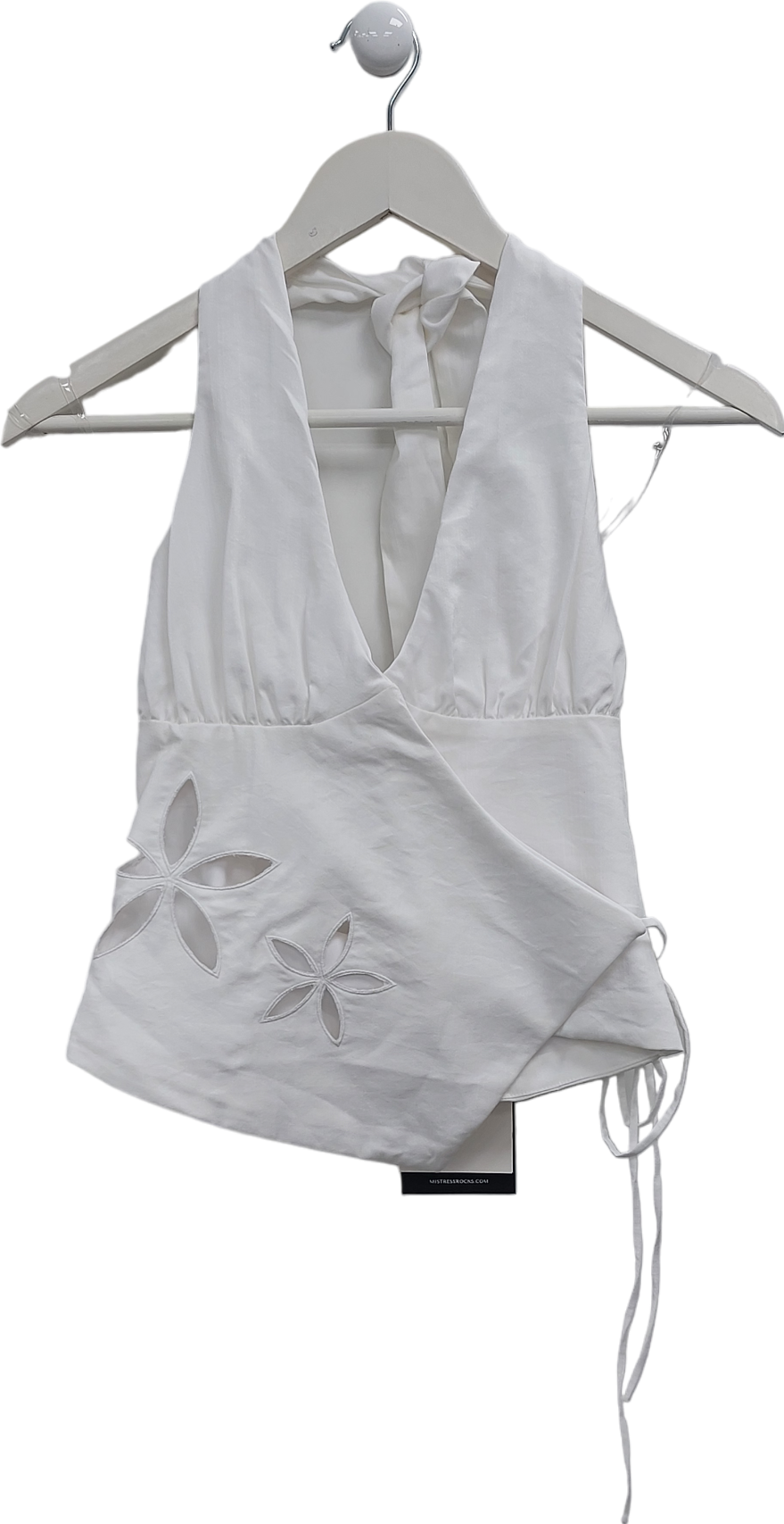 Mistress Rocks White Cloud Wrap Floral Cutout Halter Top UK S
