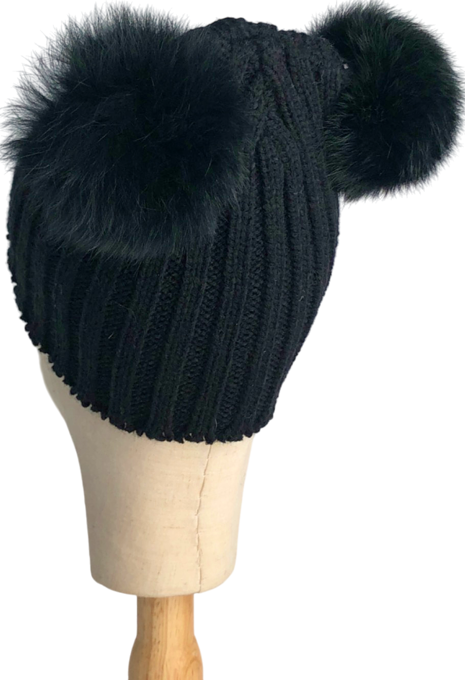 Amelia Jane London Black Knitted Hat with Pom Poms One Size