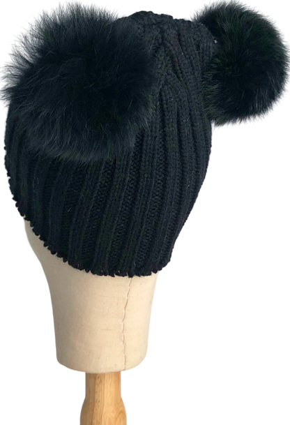 Amelia Jane London Black Knitted Hat with Pom Poms One Size