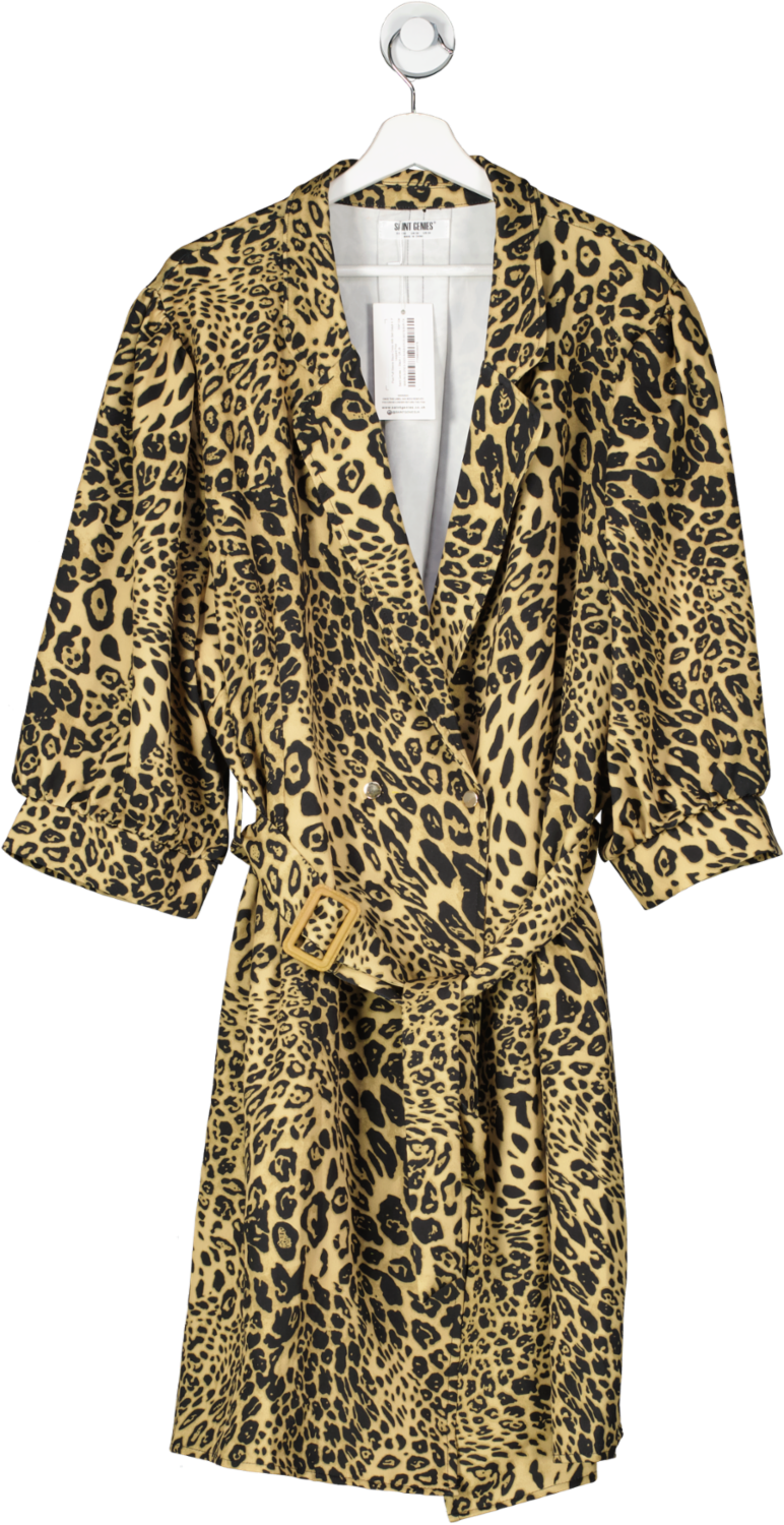 Saint Genies Black Plus Puff Sleeve Blazer Dress With Belt Detail In Leopard Print UK 28