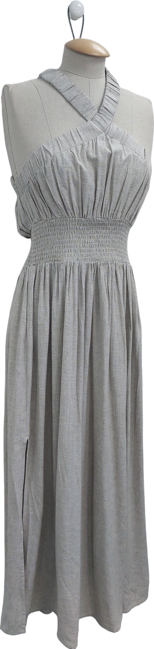 PRETTY LAVISH Beige Hollie Shirred Maxi Dress UK 8