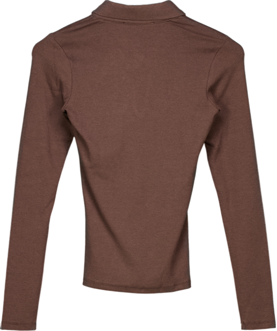 V BY VERY Brown The Very Collection Chocolate Jersey Long Sleeve Top UK 8