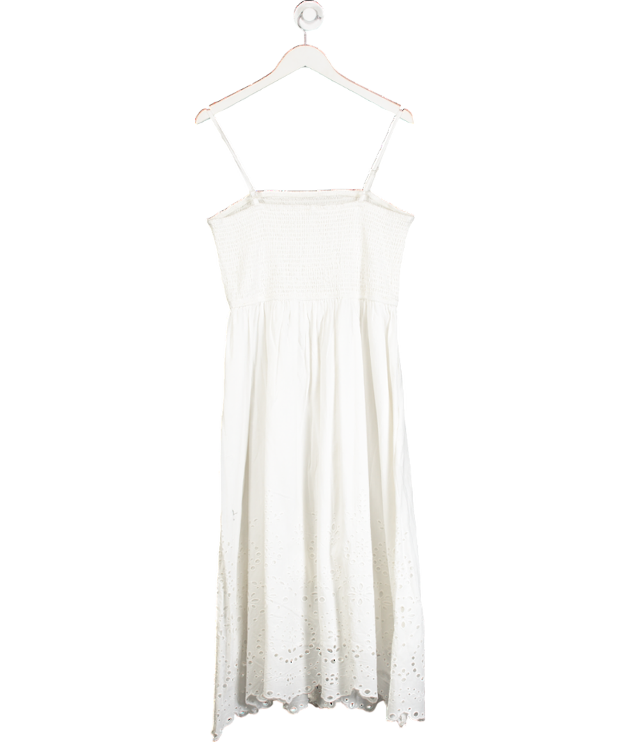 Michelle Keegan White Cotton Strappy Broderie Maxi Dress UK 18