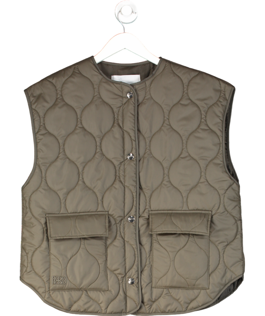 De Rococo Dark Olive Green Quilted Vest UK S
