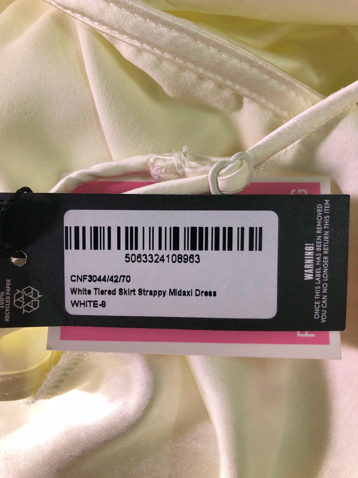 PrettyLittleThing White Tiered Skirt Strappy Maxi Dress UK 8