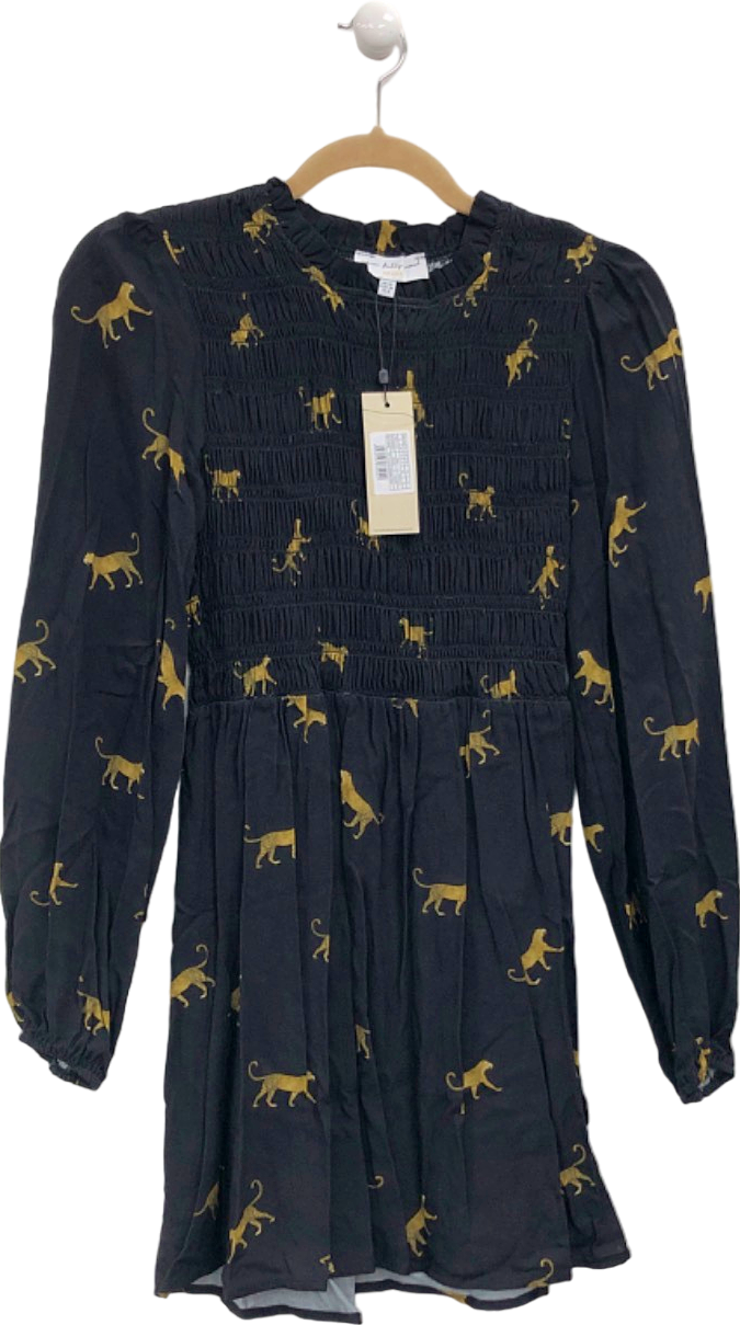 Never Fully Dressed Black Monkey Print Smocked Dress UK 10