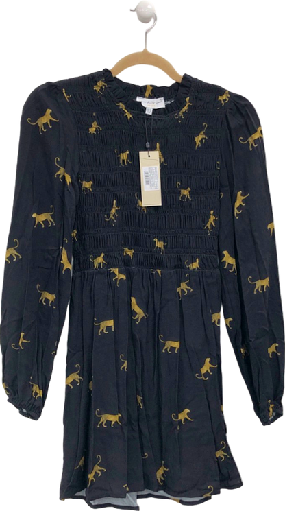 Never Fully Dressed Black Monkey Print Smocked Dress UK 10